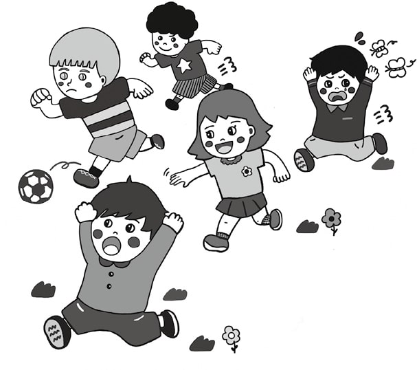 子どもたちがサッカーをして遊んでいるイラスト