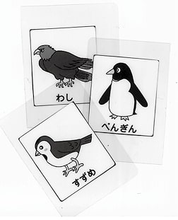手作りのカードの写真 2　動物の絵と名前を対応させている。